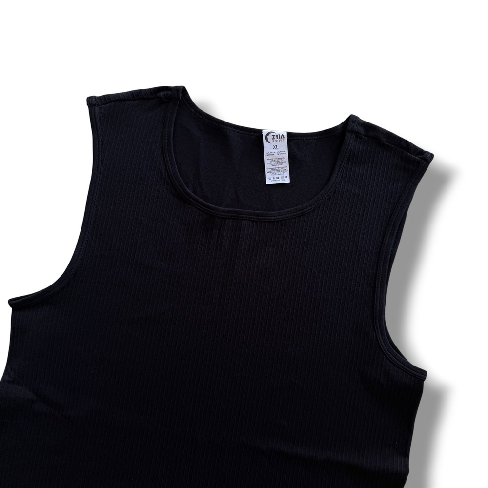 Zyia Active Women XL Black Parallel Tank Athletic Ribbed Full Coverage Top Sport